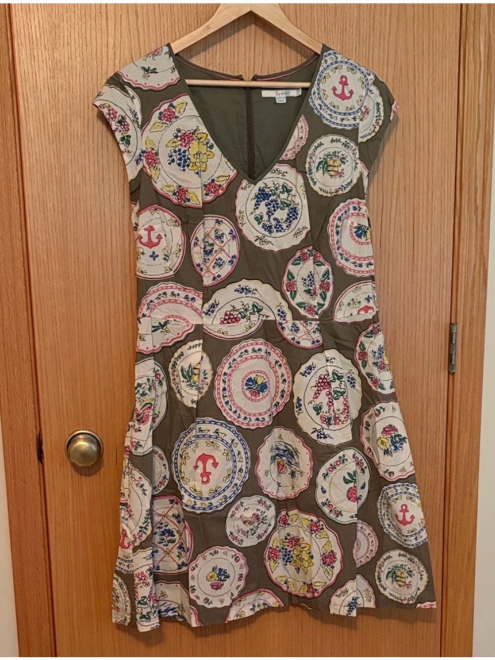 RARE Boden plates dress 100% cotton lined 14